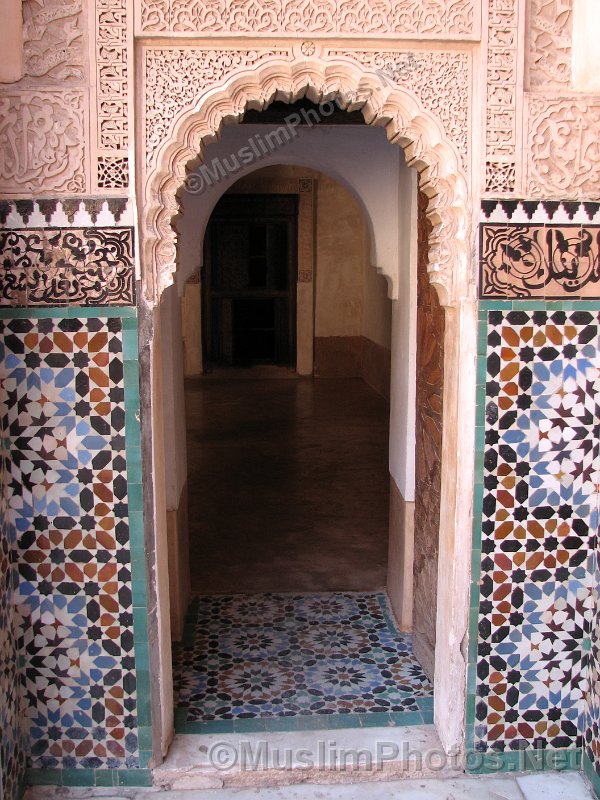 One of the doors leading to the prayer hall in the Ben Youssef Medressa